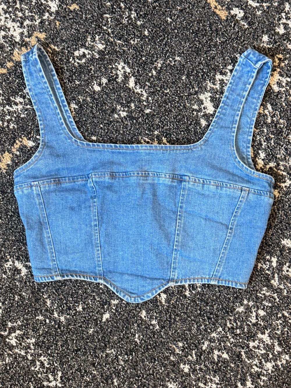 Olivaceous Light Blue Denim Cropped Zip Corset Style Top